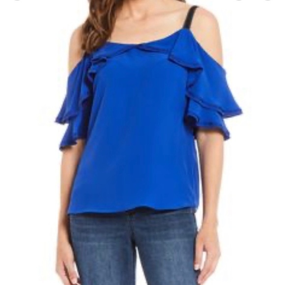 Gibson Latimer Blue Cold Shoulder Top- NWT - Picture 1 of 14